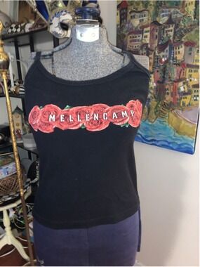 Women's Gaziani Mellencamp Cuttin' Heads Tank Top Size S Black Red